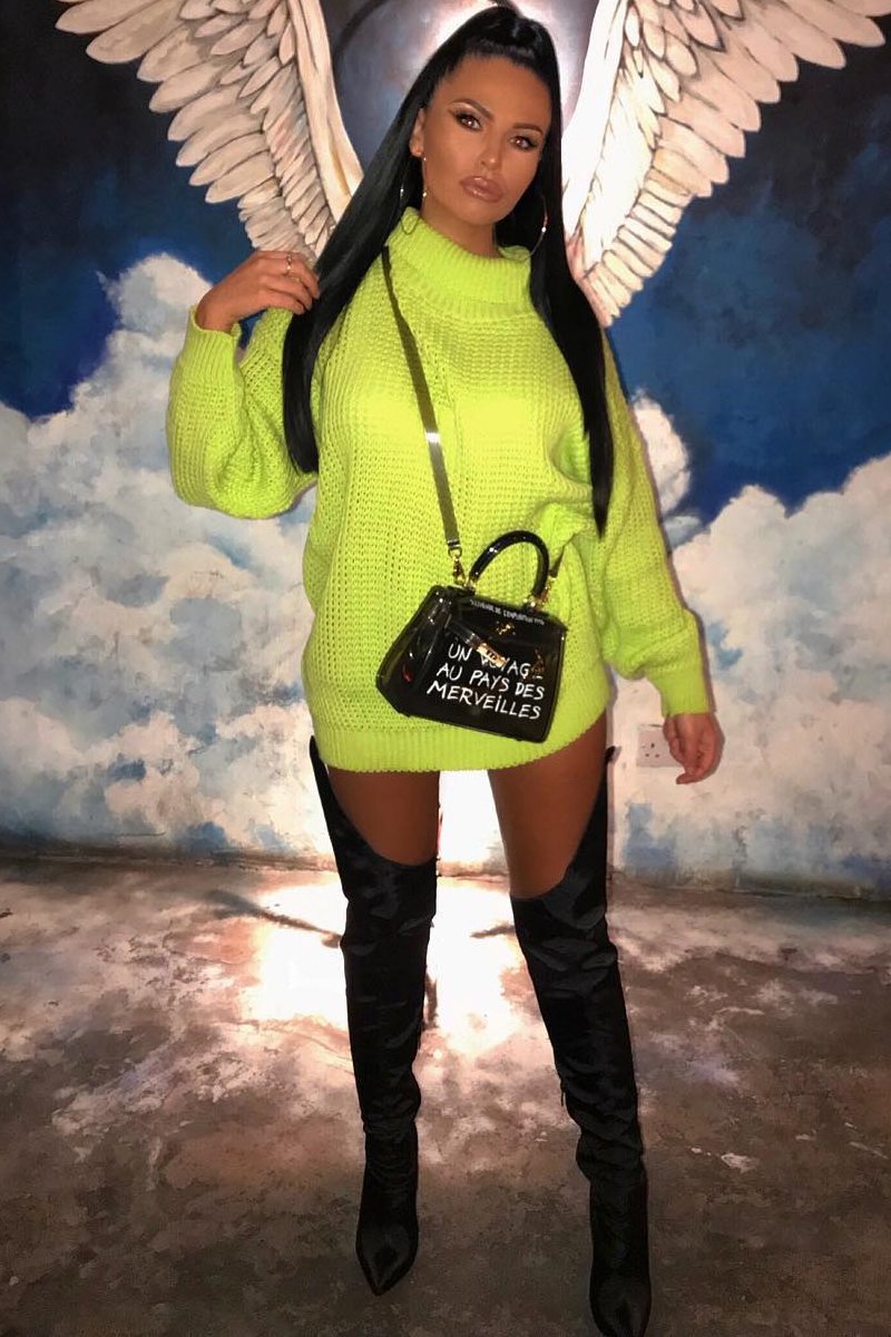 Lime Chunky Knit Jumper Dress - Maci Rebellious Fashion Lime Chunky Knit Jumper Dress - Maci Rebellious Fashion
