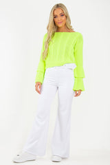 Lime Chunky Knit Sleeve Detail Jumper - Lillienne-Jumper