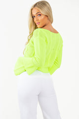 Lime Chunky Knit Sleeve Detail Jumper - Lillienne-Jumper