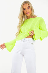 Lime Chunky Knit Sleeve Detail Jumper - Lillienne-Jumper