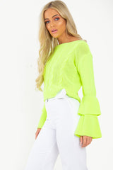 Lime Chunky Knit Sleeve Detail Jumper - Lillienne-Jumper