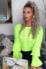 Lime Chunky Knit Sleeve Detail Jumper - Lillienne-Jumper