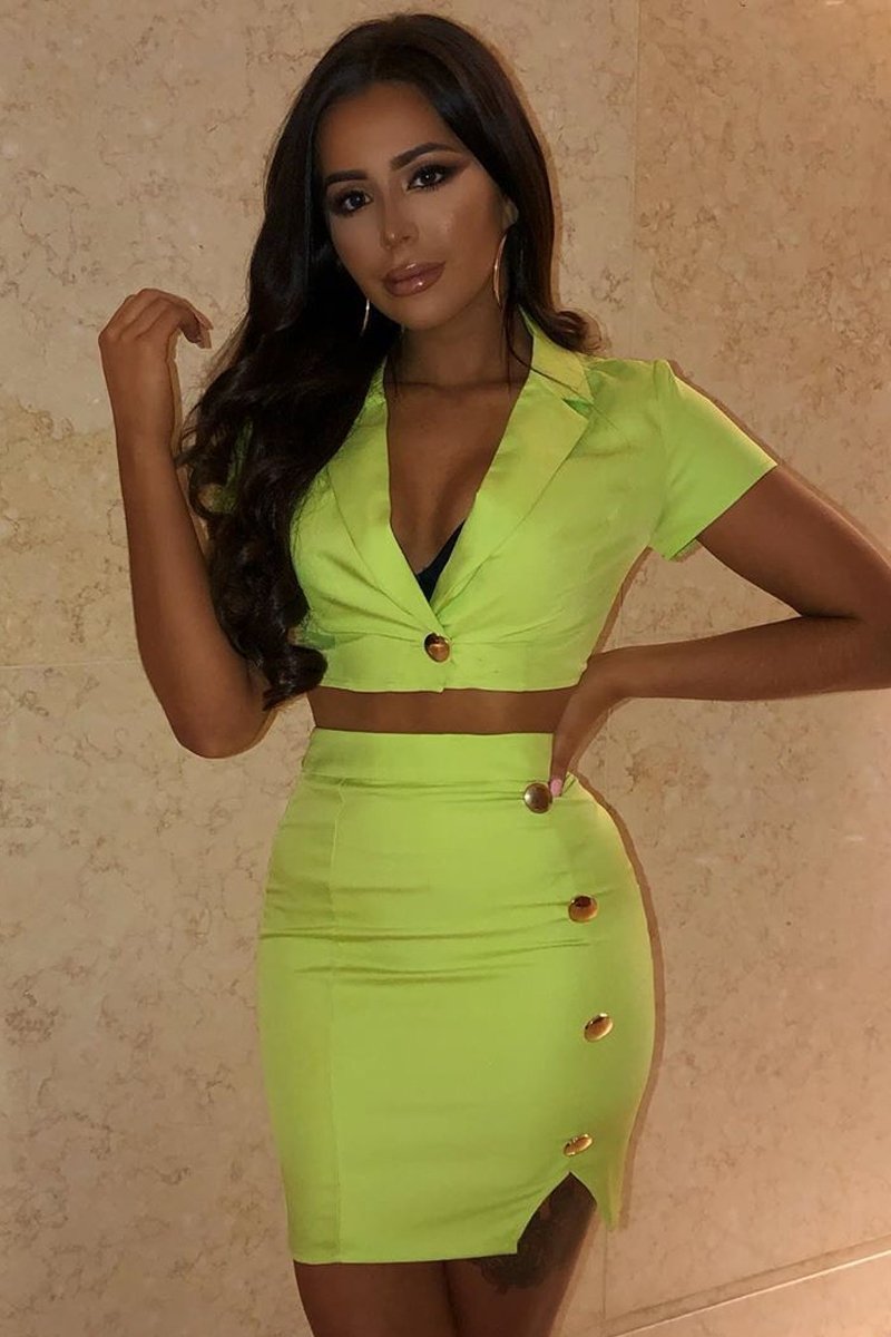 Lime Crop Gold Button Detail Shirt Co-Ord - Kaily-Co-ords