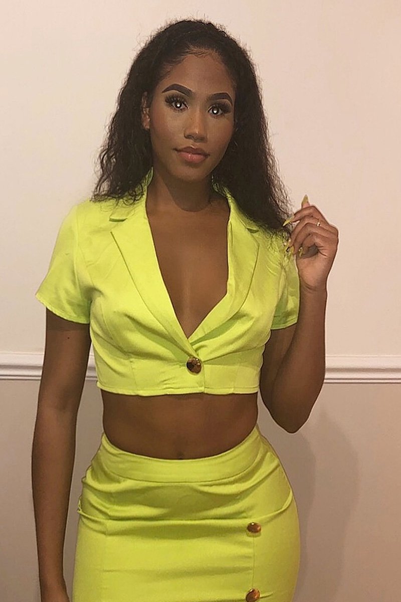 Lime Crop Gold Button Detail Shirt Co-Ord - Kaily-Co-ords
