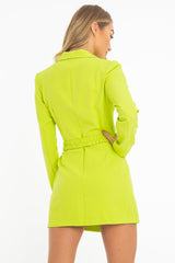 Lime Double Breasted Button Front Belted Blazer - Enya-Blazers