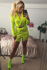 Lime Double Breasted Button Front Belted Blazer - Enya-Blazers