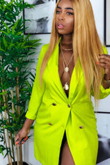 Lime Double Breasted Button Front Belted Blazer - Enya-Blazers