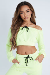 Lime Drawstring Crop Top and & Joggers Set - Giavana-Loungewear