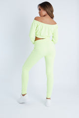 Lime Drawstring Crop Top and & Joggers Set - Giavana-Loungewear