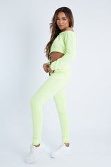 Lime Drawstring Crop Top and & Joggers Set - Giavana-Loungewear