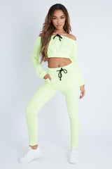 Lime Drawstring Crop Top and & Joggers Set - Giavana-Loungewear