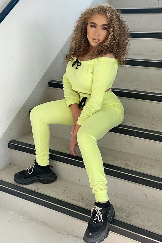 Lime Drawstring Crop Top and & Joggers Set - Giavana