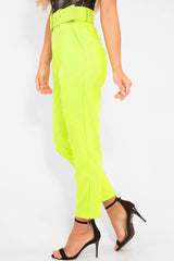 Lime Green Belted Tapered Peg Trousers - Jessika-Trousers