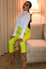 Lime Green Belted Tapered Peg Trousers - Jessika-Trousers