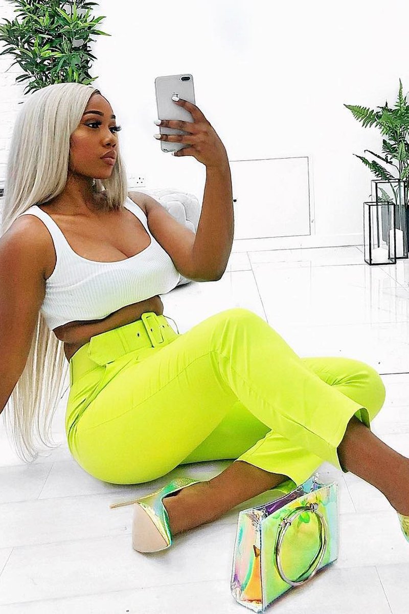 Lime Green Belted Tapered Peg Trousers - Jessika-Trousers