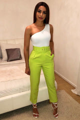 Lime Green Belted Tapered Peg Trousers - Jessika-Trousers