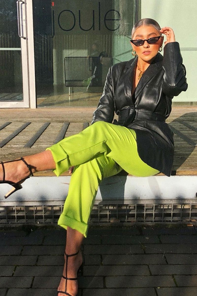 Lime Green Belted Tapered Peg Trousers - Jessika-Trousers