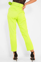 Lime Green Belted Tapered Peg Trousers - Jessika-Trousers