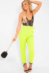 Lime Green Belted Tapered Peg Trousers - Jessika-Trousers