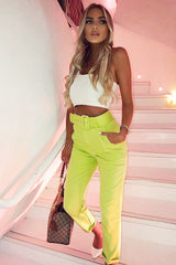 Lime Green Belted Tapered Peg Trousers - Jessika-Trousers
