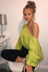 Lime Green Cropped Batwing Jumper - Carmin-Jumper