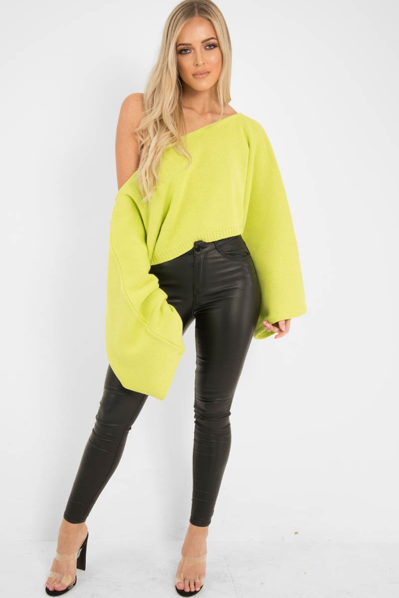 Lime Green Cropped Batwing Jumper - Carmin-Jumper