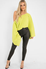 Lime Green Cropped Batwing Jumper - Carmin-Jumper