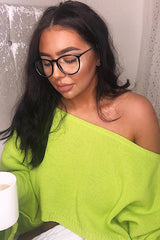 Lime Green Cropped Batwing Jumper - Carmin-Jumper