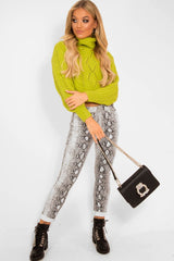 Lime Green High Neck Cropped Cable Knit Jumper - Sandria-Crop Jumper