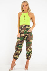 Lime Green Knit Halterneck Button Crop Top - Penina-Crop Tops