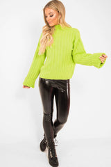 Lime Green Knit High Neck Jumper - Jaelynn-Jumper