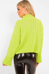Lime Green Knit High Neck Jumper - Jaelynn-Jumper