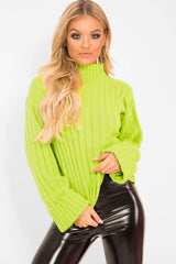 Lime Green Knit High Neck Jumper - Jaelynn-Jumper