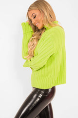 Lime Green Knit High Neck Jumper - Jaelynn-Jumper