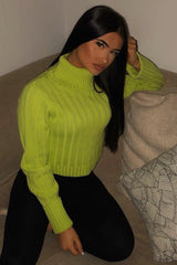 Lime Green Knit High Neck Jumper - Jaelynn-Jumper