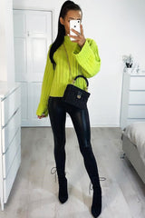 Lime Green Knit High Neck Jumper - Jaelynn-Jumper