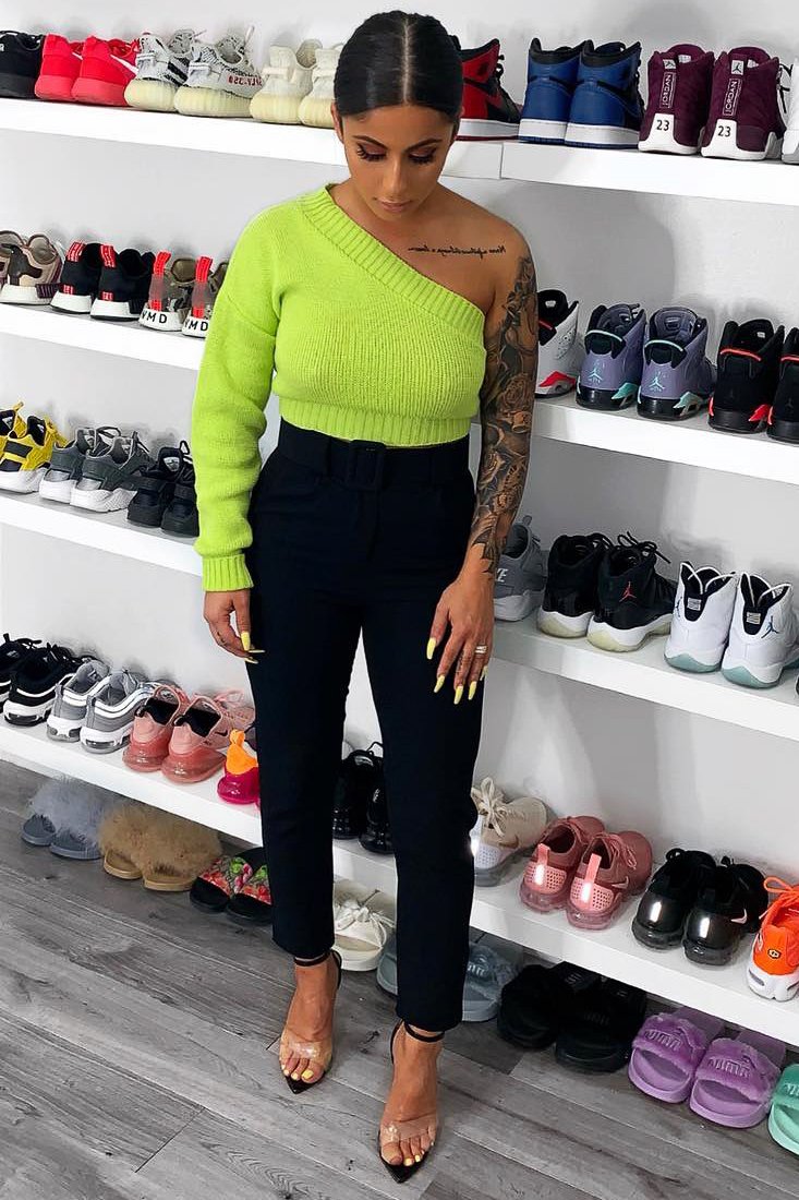 Lime Green Knitted One Shoulder Jumper - Jayleah-Crop Jumper