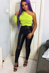 Lime Green Knitted One Shoulder Jumper - Jayleah-Crop Jumper