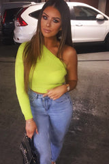Lime Green Knitted One Shoulder Jumper - Jayleah-Crop Jumper