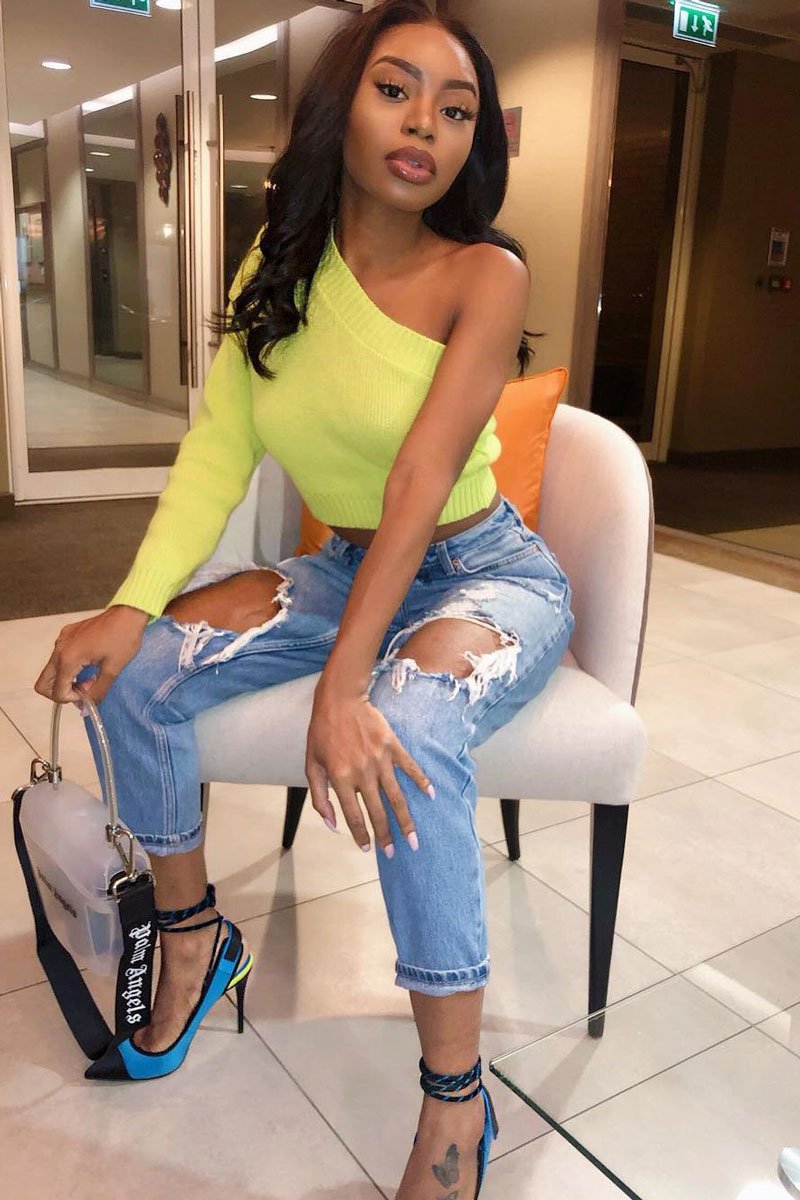 Lime Green Knitted One Shoulder Jumper - Jayleah-Crop Jumper