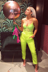 Lime Green Lace Flower Bodysuit - Faylen-Bodysuits