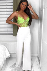 Lime Green Lace Flower Bodysuit - Faylen-Bodysuits