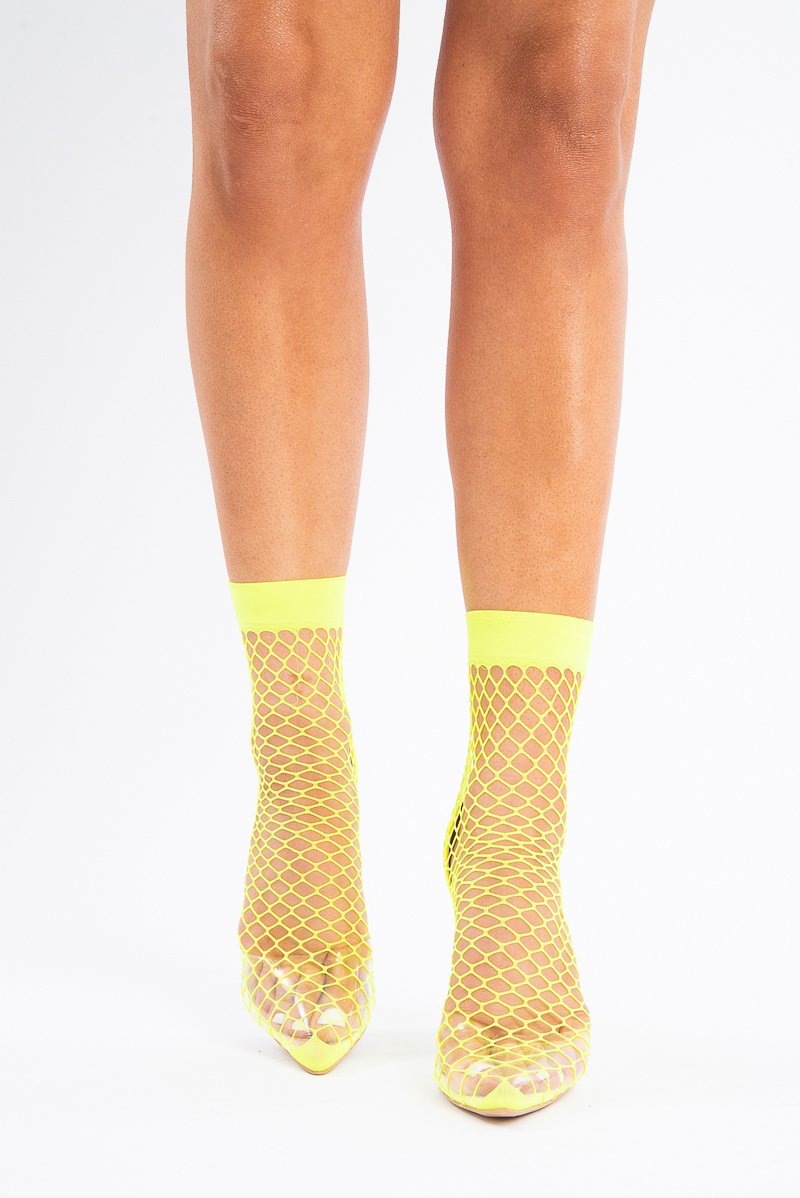 Lime Green Pointed Fishnet Heels - Aarolyn-Shoes