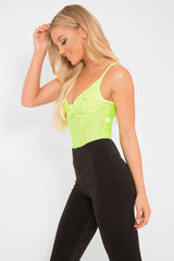 Lime Green Sheer Lace Bodysuit - Katia-Bodysuits