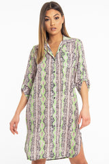 Lime Green Snake Print Oversized Shirt Dress - Joselynn-Dresses