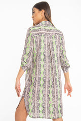 Lime Green Snake Print Oversized Shirt Dress - Joselynn-Dresses