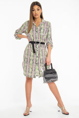 Lime Green Snake Print Oversized Shirt Dress - Joselynn-Dresses