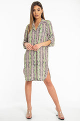 Lime Green Snake Print Oversized Shirt Dress - Joselynn-Dresses