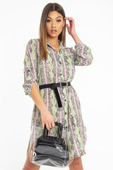 Lime Green Snake Print Oversized Shirt Dress - Joselynn-Dresses