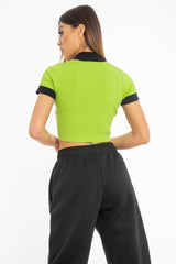 Lime Green White and Black Zip Detail Top - Aanika-Tops